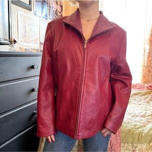 Siena red 100% leather jacket sleek vintage jacket, large fit XL
